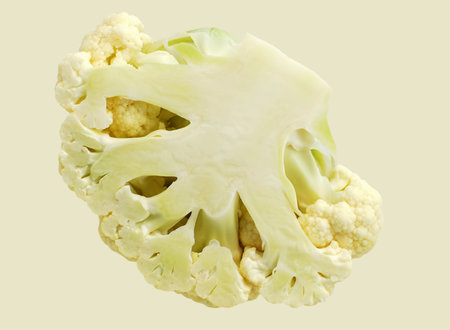 Single cauliflower isolated on white backgroundの写真素材