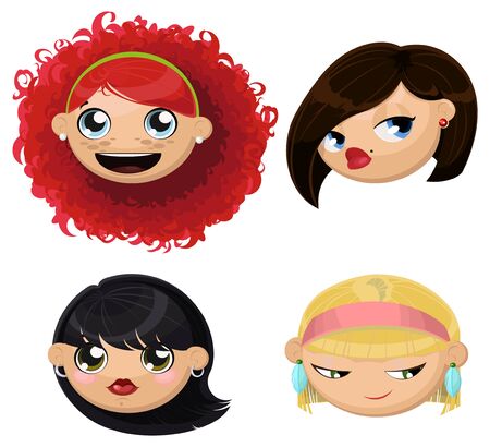 Set of 4 cartoon female headsのイラスト素材