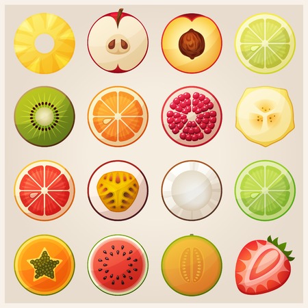 Set of fruit halves. Vector icons.のイラスト素材