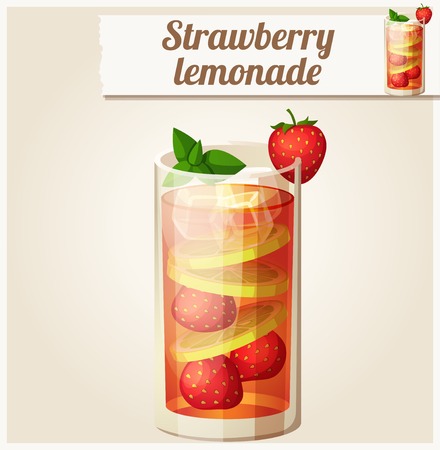 Strawberry lemonade. Detailed Vector Icon. Series of food and drink and ingredients for cooking.のイラスト素材