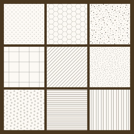 Set of 9 simple seamless monochrome patterns. Part 1.のイラスト素材