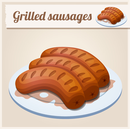 Grilled sausages. Detailed Vector Icon. Series of food and drink and ingredients for cooking.のイラスト素材