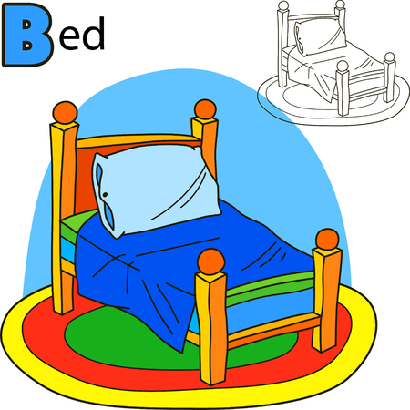 Bed. Coloring book page. Cartoon vector illustration.のイラスト素材