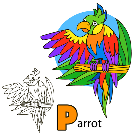 Parrot. Coloring book page. Cartoon vector illustration.のイラスト素材