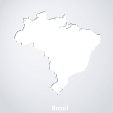 Map of Brazil. White paper silhouette with shadows on white background.のイラスト素材