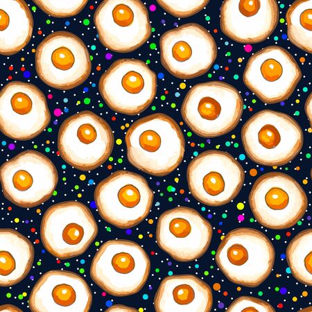 Seamless pattern with watercolor fried eggsのイラスト素材