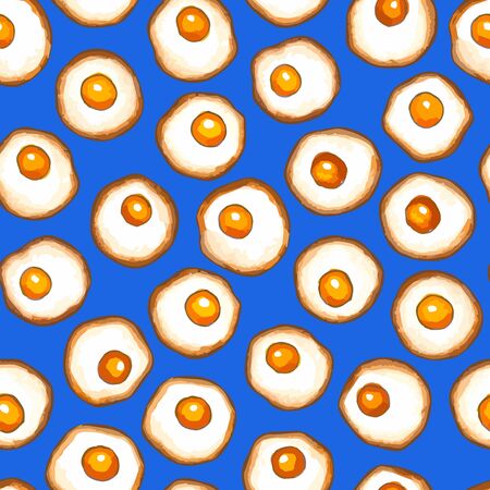 Seamless vector pattern with watercolor fried eggsのイラスト素材
