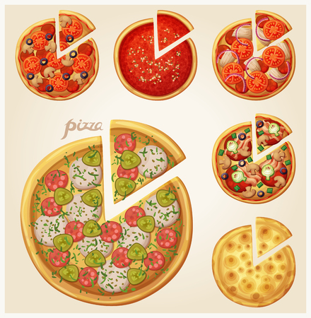 Pizza top view setのイラスト素材