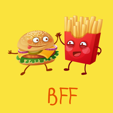 Funny fast food characters best friends forever.のイラスト素材