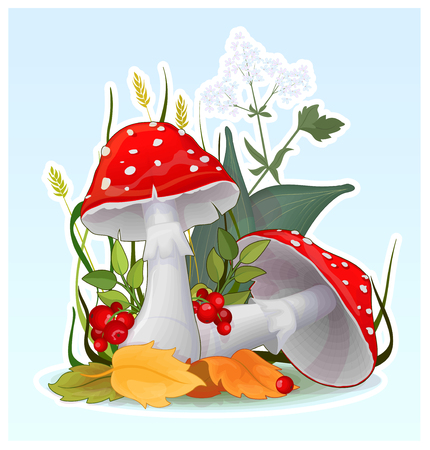 Cartoon fly-agaric muchroom, vector illustrationのイラスト素材