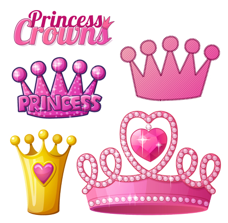 Set of princess crowns, isolated on white illustration.のイラスト素材