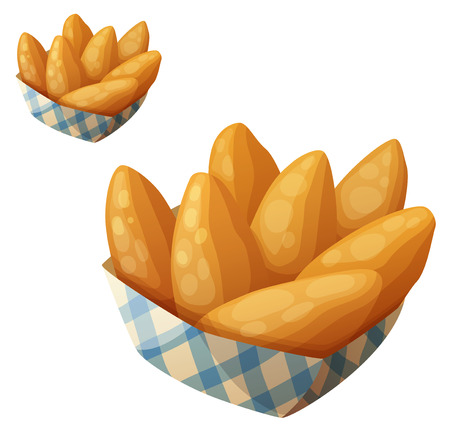 Chicken fingers in the paper basket. Detailed vector icon isolated on white background. Series of food and drink and ingredients for cooking.のイラスト素材