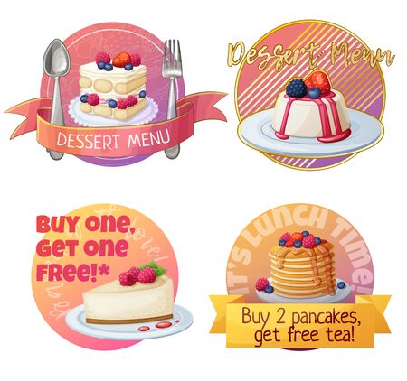 Set of berry dessert labels, cartoon vector illustrationのイラスト素材