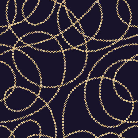 Golden chains on dark background. Abstract seamless jewelry vector pattern