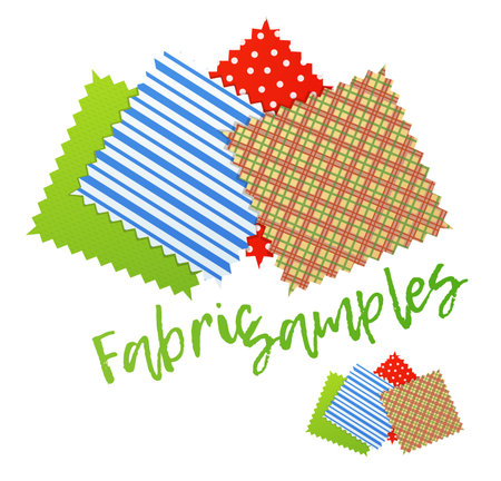 Fabric samples vector illustration. Textile pieces design icon isolated on white background, fashion pallete concept, cloth material swatches, set of colored tissuesのイラスト素材