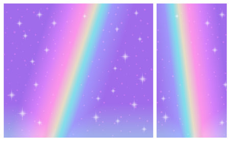 Stars in outer space vector background, cute universe fantasy screen wallpaper, pastel colors rainbow in cosmos cartoon backdrop, abstract night sky illustrationのイラスト素材