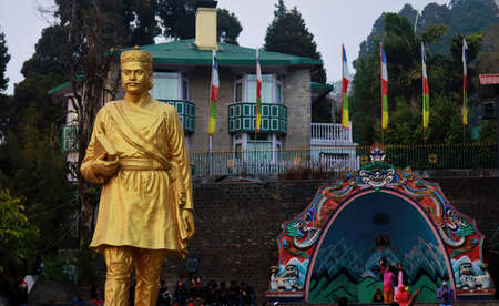 Statue of Bhanubhakta Acharya, Nepali poet, translated the great epic Ramayana from Sanskrit to Nepali, Darjeeling Mallのeditorial素材