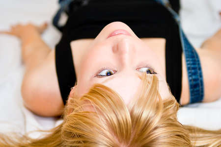 head portrait of a lady on white backgroundの写真素材