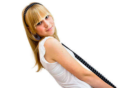 happy lady on white backgroundの写真素材