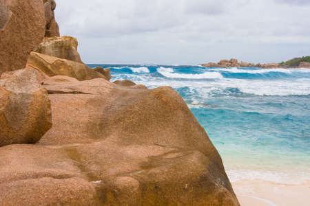 the beach with white sand on seychellenの写真素材