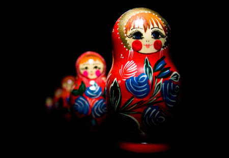 Russian national babushka matroschka on black backgroundの写真素材