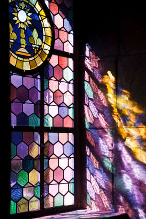 sunlight shining throw colored windowのeditorial素材