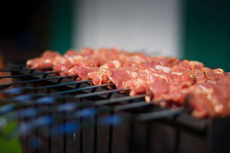 Kebabs cooking on the gril on fresh airの写真素材