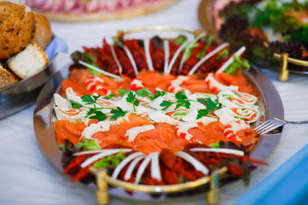 fresh food served on a plateの写真素材