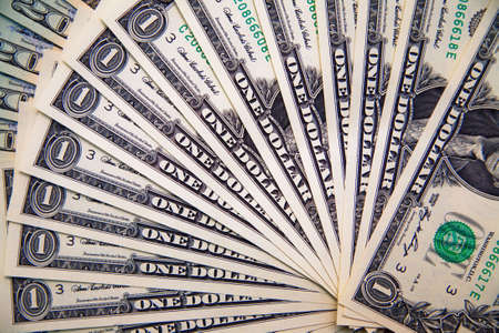 US banknotes on a fan of high-denomination european euro notesの写真素材