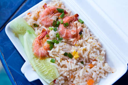 Shrimp Fried Rice with foam box の写真素材