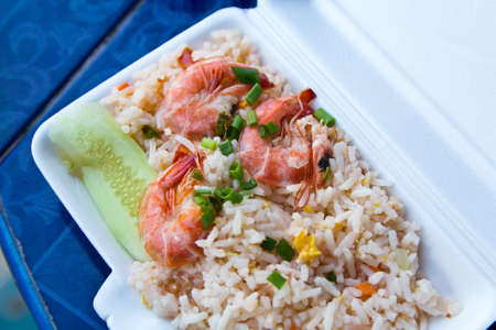 Shrimp Fried Rice with foam box の写真素材