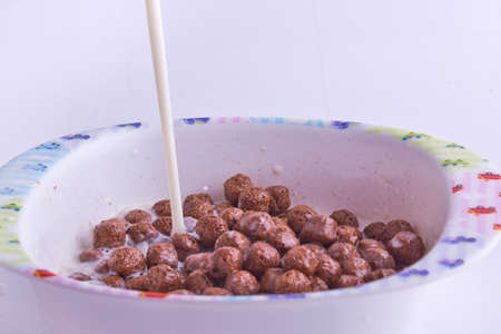 Breakfast for kids with milk chocolate の写真素材
