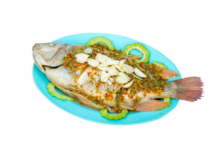 thai food,Fish topped with chili の写真素材