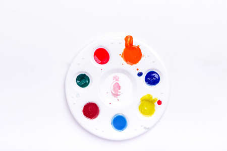 Palette and brushes  Paintbrush and palette on white の写真素材