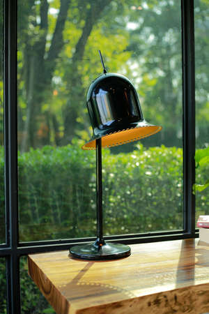 Retro Lamp and Back Round Luminaire on table.の写真素材