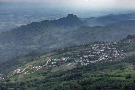 Road curve to Phu Tub Berk Mountain, Petchabun, Thailand.の写真素材