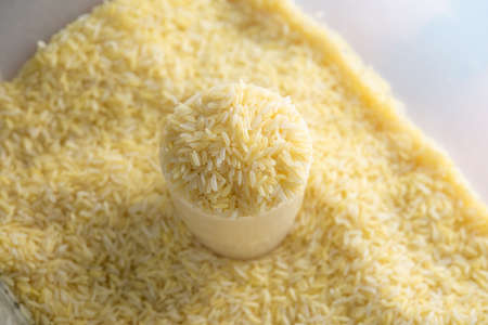 Raw rice in a plastic cup