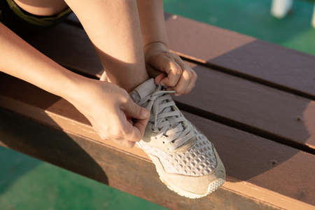 lace up running shoes close-up