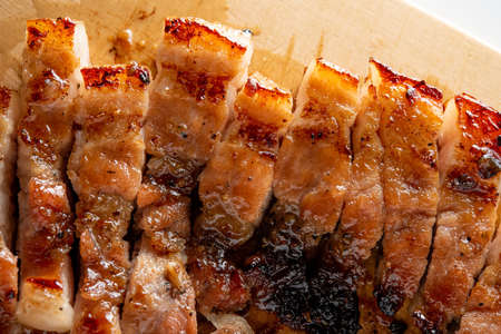 cooked pork cut into piecesの写真素材