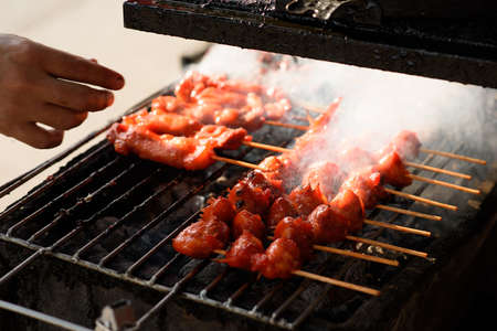 Roast chicken street food in thailand.