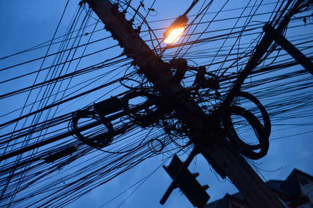 Messy wires evening in thailand