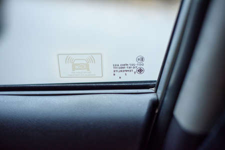 car lock symbol stuck in the mirrorの写真素材