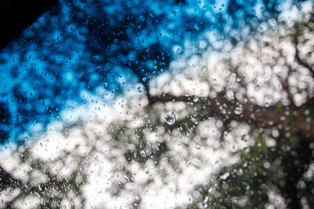 water drops on glass blur background