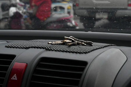 The house key is placed in the car in front.の写真素材