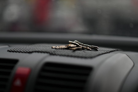The house key is placed in the car in front.の写真素材