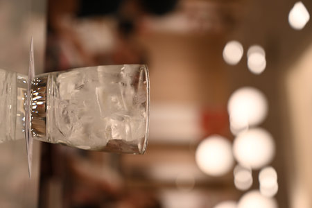 ice water in glass at restaurantの写真素材