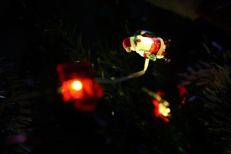 Christmas decoration on the Christmas tree, close-up, selective focusの写真素材