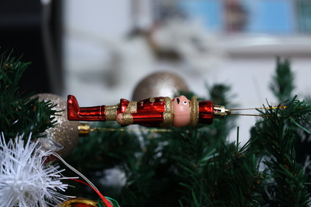 Christmas decoration on the Christmas tree. Selective focus. Holiday.の写真素材