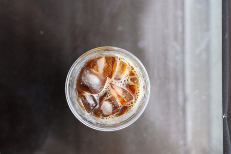 Black coffee with ice in a plastic cup.の写真素材