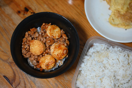 Tofu with stir-fried minced pork in tomato sauce.の写真素材